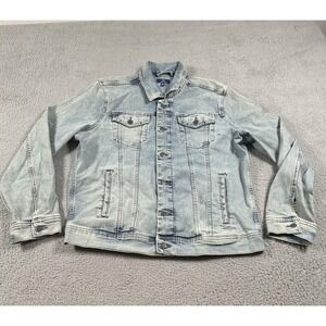 George Men's Denim Trucker Jacket Large Light Wash Blue Custom "DAD" Graphic